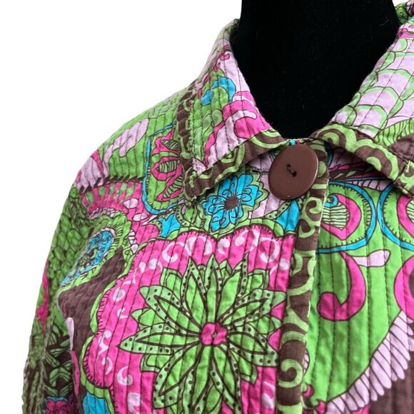 Quilted Cropped Jacket Women's Size Medium Grandmacore Lime Pink - Picture 4 of 7